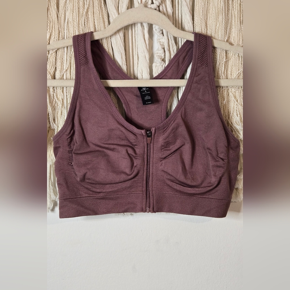 Velocity Sports Bra Front Zip L Workout Yoga Athleisure Cropped Halter Top